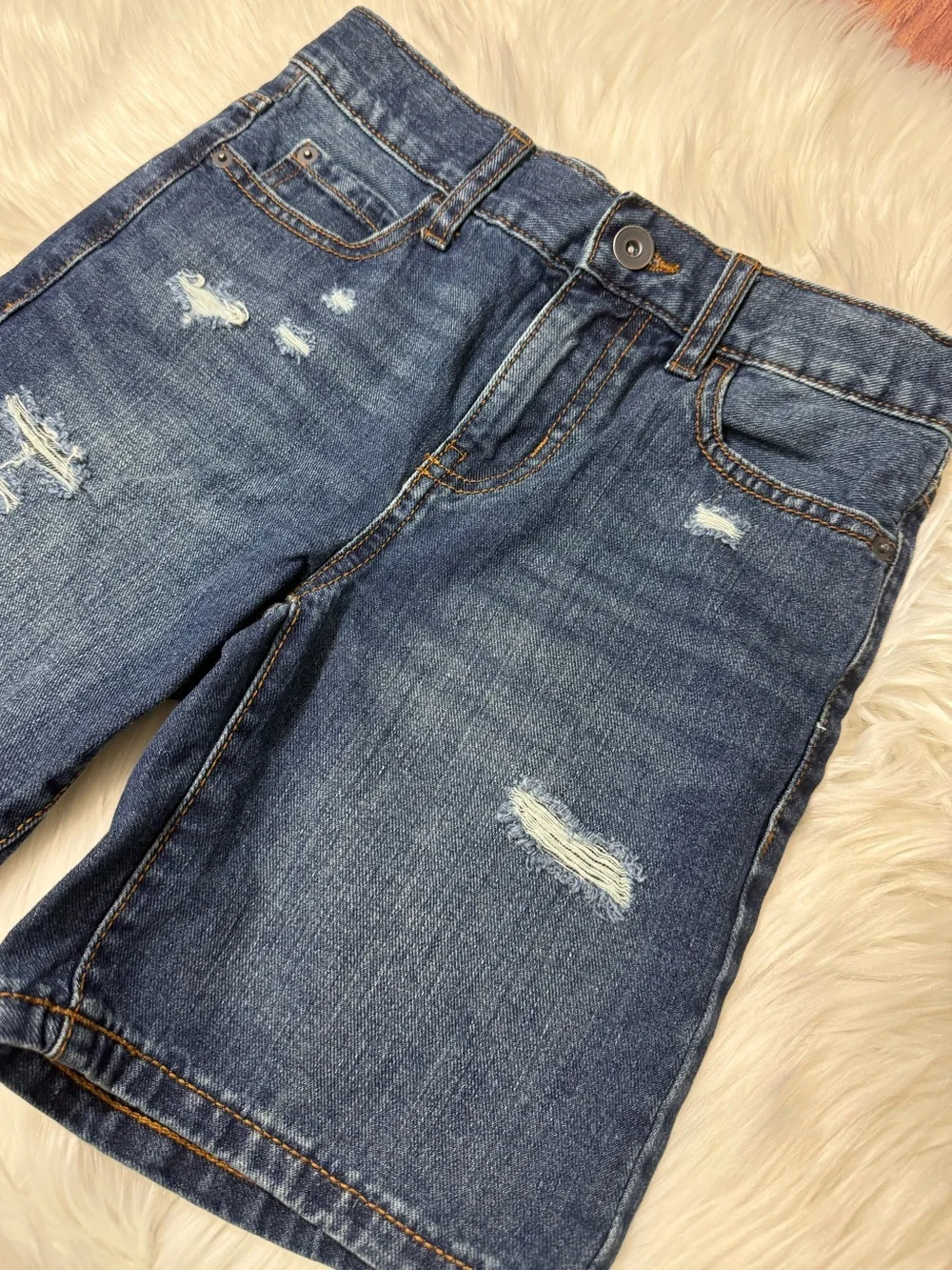 The Children’s Place Distressed Denim Shorts in Medium Wash - Boys Size 8